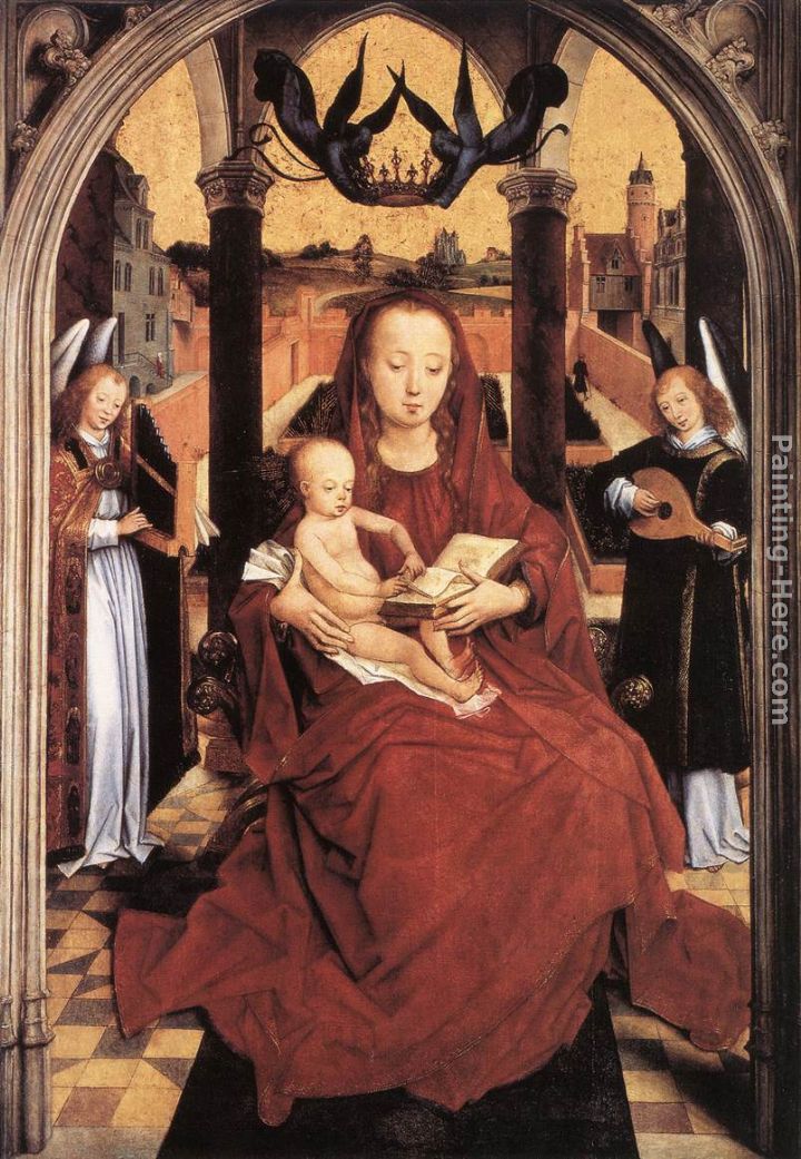 Virgin and Child Enthroned with two Musical Angels painting - Hans Memling Virgin and Child Enthroned with two Musical Angels art painting